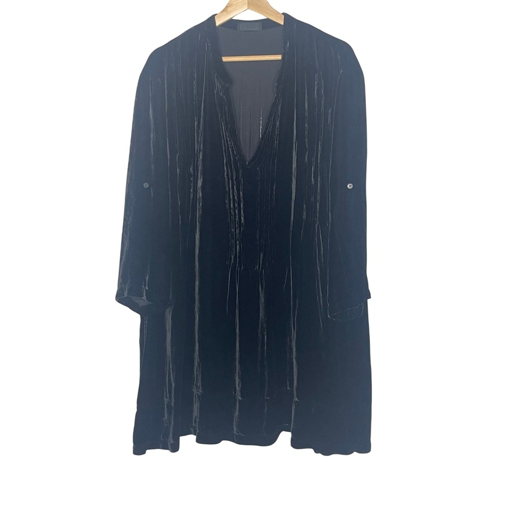 CP Shades Black Silk Blend Velvet Pintuck V-Neck Tunic Top XL Made in USA